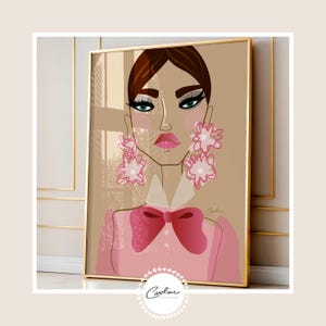 Hand-Drawn Fashion Illustration Wall Art Digital Print Pink Wall Decor &quot;Brigitte&quot; Instant Download in JPEG Format | Gift for the Fashionista