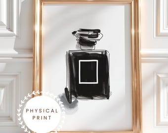 Póster sin marco, sin marco, con un elegante diseño de frasco de perfume dibujado a mano e impreso en papel mate.