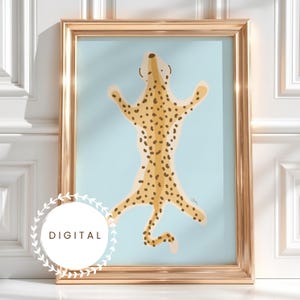 Hand-Drawn Leopard Wall Art Blue Cheetah Fashion Decor Instant Digital Download in JPEG Format