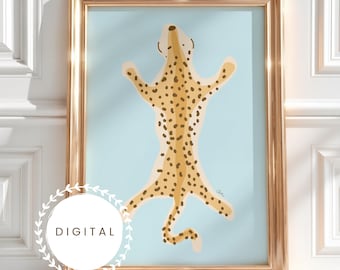 Hand-Drawn Leopard Wall Art Blue Cheetah Fashion Decor Instant Digital Download in JPEG Format