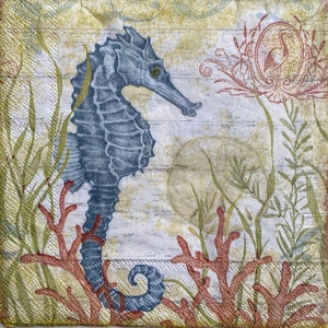 3 servilletas de cóctel con caballitos de mar náuticos para decoupage