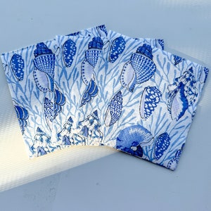 3 Blue and White shellscape Napkins for Decoupage