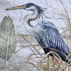 3 Blauer Reiher Cocktail Servietten für Decoupage