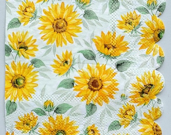 3 servilletas de cóctel festoneadas con forma de girasol para decoupage