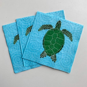 3 servilletas de cóctel con forma de tortuga marina para decoupage