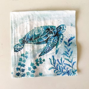 3 servilletas de cóctel con forma de tortuga marina para decoupage