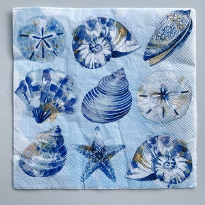 3 servilletas de conchas marinas con acuarela para decoupage