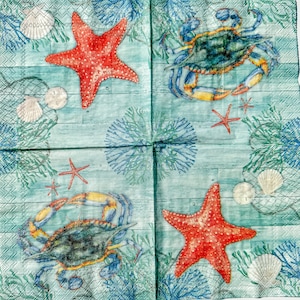 3 servilletas de cóctel con forma de cangrejo azul para decoupage