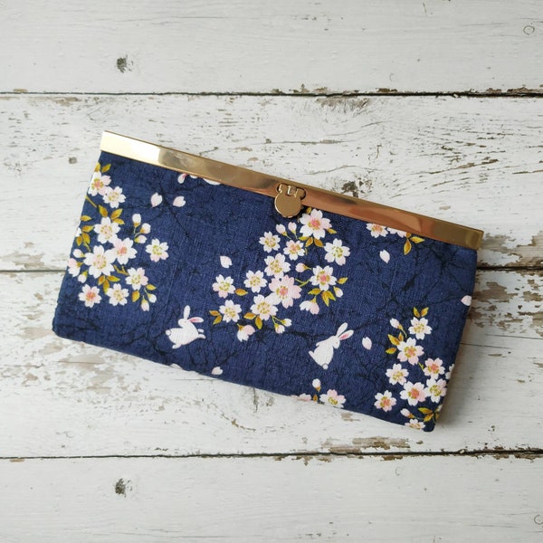 Womens Wallet,  Fabric Wallet, Slim Wallet, Slim Bifold Wallet, Credit Card wallet, Gift for Women, Gift for her -Japanese Sakura Rabbit