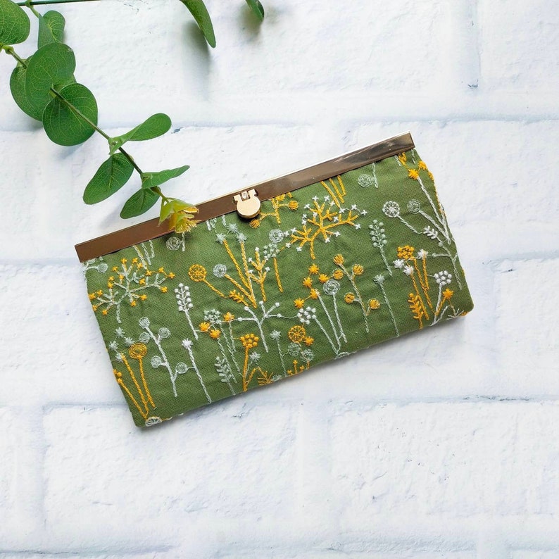 Embroidery Floral Women's wallet, Fabric Wallet, Cash Envelope Wallet, Gift for Mom, Gift for women, Gift for her image 2