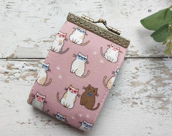 Handmade Wallet, Womens Wallet, RFID Blocking Wallet, Minimalist Card Wallet, Card Holder, Accordion Style Card Case - Cutie Cats