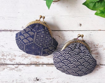 Metal Frame Coin Purse, Clasp Coin Purse, Kisslock Coin Purse, Kisslock change pouch - Japanese Indigo Sashiko