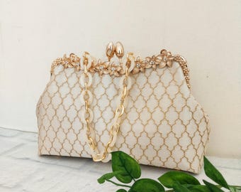 Bolso clutch grande, embrague de gran tamaño Diamond Grid, bolso clutch con marco de metal floral, embrague con cierre de cierre de beso con correa, regalo para ella