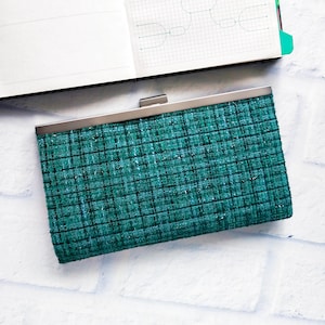 Cartera de mujer de tela de tweed, cartera de tweed para mujer, cartera delgada y larga, cartera con sobre para efectivo, cartera para tarjetas de crédito, cartera hecha a mano - Varios colores