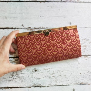 Japanese Seigaiha Wave Guilded Gold Fabric Wallet,Slim Wallet, Clasp Purse, Japanese Wallet,Womens Wallet, Women's wallet, Gift for her