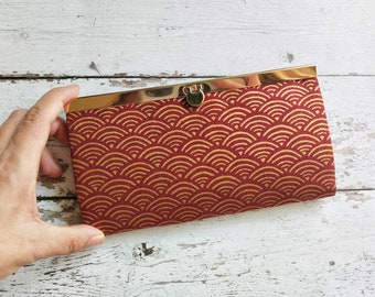 Japanese Seigaiha Wave Guilded Gold Fabric Wallet,Slim Wallet, Clasp Purse, Japanese Wallet,Womens Wallet, Women's wallet, Gift for her