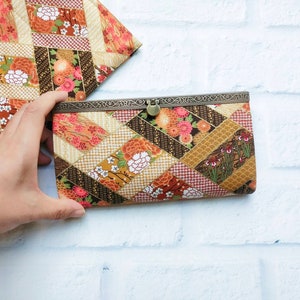 Cartera para mujer, Cartera con sobre para dinero, Cartera para mujer, Cartera delgada, Cartera plegable, Cartera para tarjetas de crédito, Regalo para ella - Vintage floral japonés