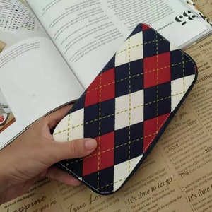 Cartera de tela a cuadros, Cartera con sobre para dinero, Cartera delgada, Cartera larga con cremallera para mujer, Cartera larga, Cartera plegable, Cartera para mujer, Regalo para ella