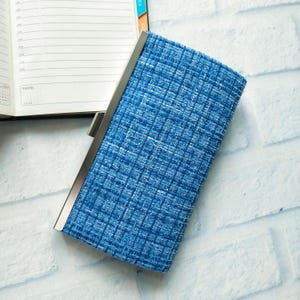 Cartera de mujer, cartera de tweed para dama, cartera delgada y larga, cartera con sobre para efectivo, cartera para tarjetas de crédito, cartera hecha a mano - Azul