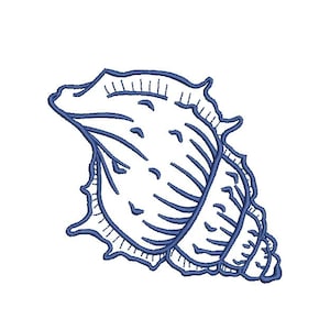 Könnte beinhalten: Eine blaue Linienzeichnung einer Muschel mit einem detaillierten, komplizierten Design.