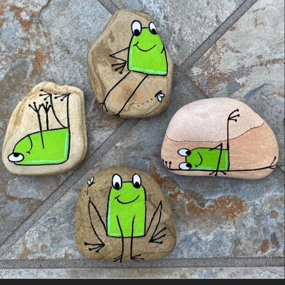 Frog Faces On Rocks Frog Painted Rocks - Etsy
