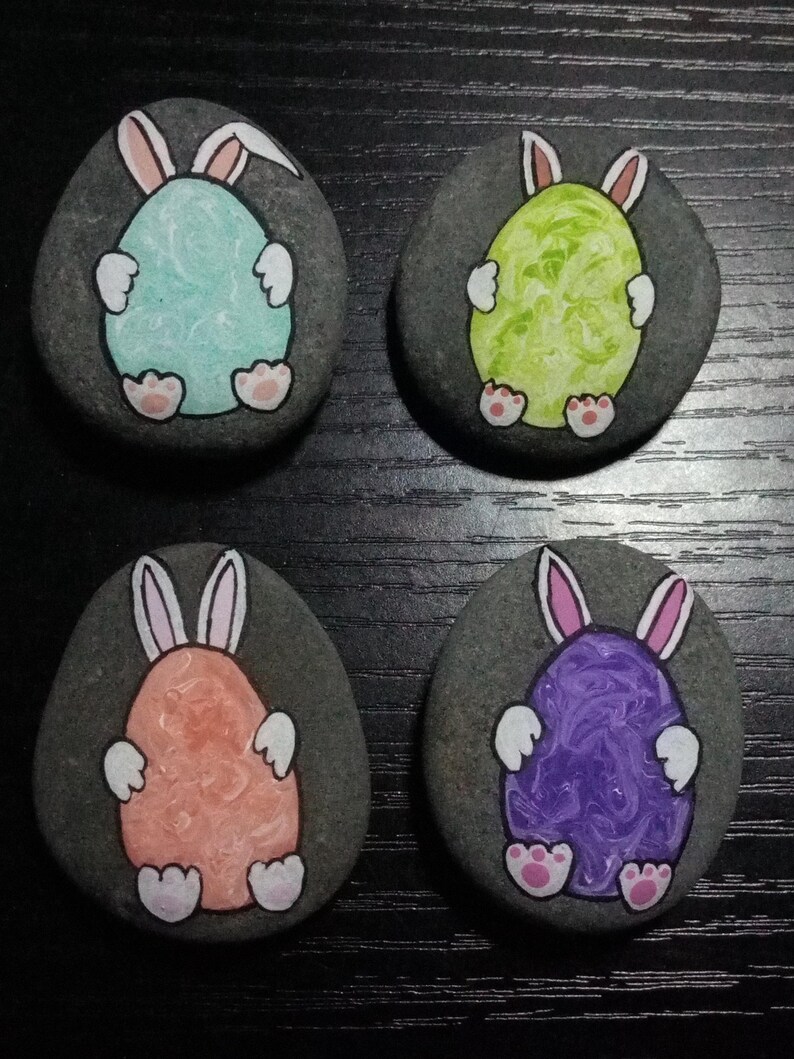 Easter Egg Bunny Painted Rock - Etsy