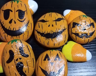 Halloween pumpkin painted rocks