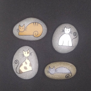 Set di rocce dipinte a forma di gatto