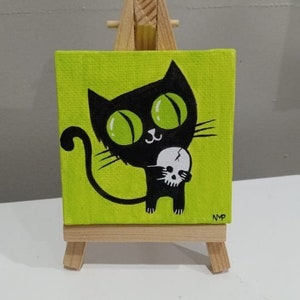 Mini Painting #12 Dark Kitty black cat original