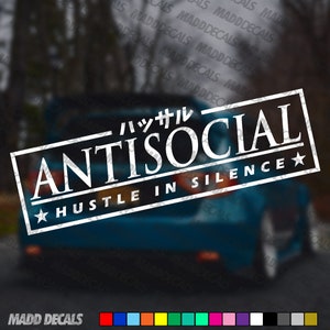 Antisocial &quot;Hustle In Silence&quot; Decal Sticker Japanese Banner