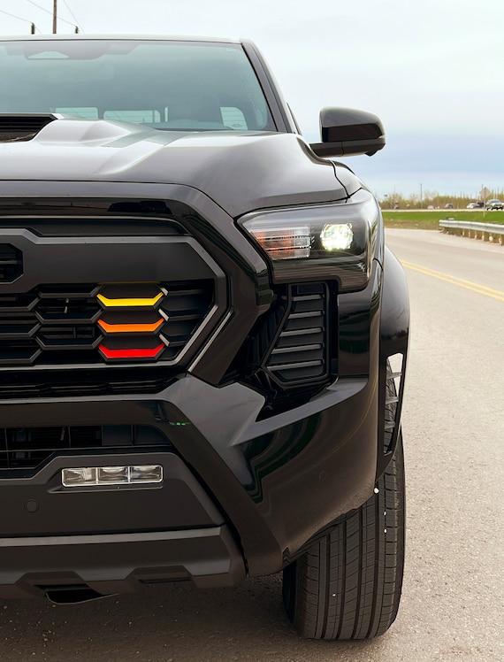 2024+ Toyota Tacoma Heritage Grille Stripe Decals – Yellow Orange Red 3-Stripe Vinyl Overlays