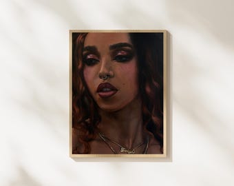 Modern Black Woman Portrait Painting, Afrocentric Art Prints, Dark Feminine Aesthetic Wall Decor, Pop Culture Posters, Giclée Art Prints