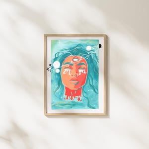 Trippy Art Prints, Psychedelic Pop Culture Artwork, Celestial Planets and Stars Aesthetic, Vibrant Wall Art Decor, Watercolor Painting