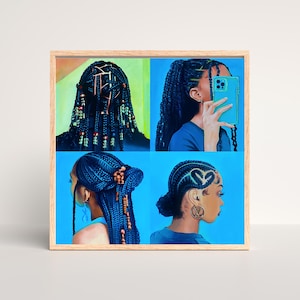 Box Braids Beads Artwork, Cornrows Braids Aesthetic Wall Decor, Black Women Hairstyles  Artwork, Black Culture Art Prints, Afrocentric Art