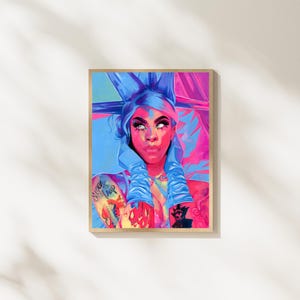 Vibrant Black Woman Artwork, Colorful Female Rapper Poster, Alternative Aesthetic Decor, Afropunk Trippy Psychedelic Pink Art