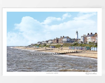 Southwold Suffolk art print, picture, wall art. Limited edition artist signed. England seascape.