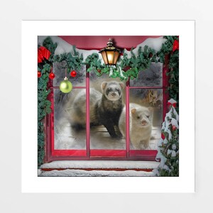 The Night Before Christmas ferret art print, picture, poster. Ferret gift. Square wall art for home gallery or office. Limited edition