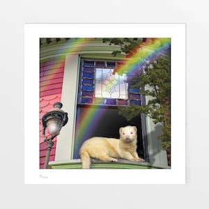 Summertime Rainbow ferret art print, picture, poster. Ferret gift. Home decor wall art. Limited edition