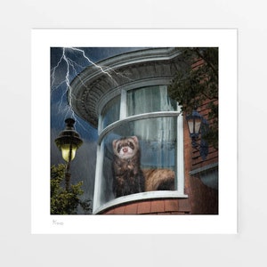 Ferret artist print, picture, poster. A Stormy Night. Gift Wall decor for home painting art gallery or office. Limited edition