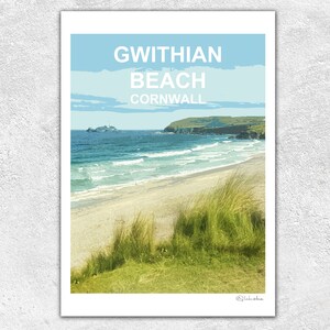 Gwithian Beach, Cornwall art print, Travel Poster, Picture, Wall art, Home decor. Hand signed. St Ives Bay. Cornish gift image 2