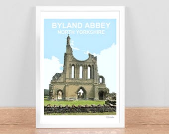 Byland Abbey North Yorkshire print Travel Poster Picture Art Wall decor. Hand signed. Framed ready to hang Birthday Wedding Anniversary gift