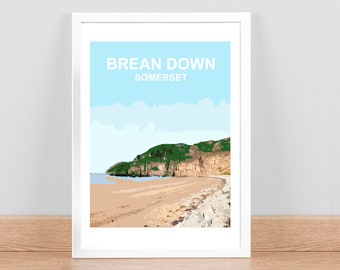 Brean Down Somerset art print, Travel Poster, Picture, Wall decor. Hand Signed. Framed ready to hang