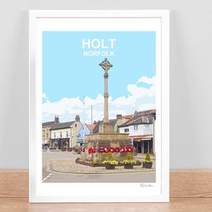 Holt Norfolk art print, Travel Poster, Picture, Home Wall decor, Landscape. Birthday wedding anniversary gift. Hand signed. Framed