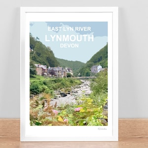 Lynmouth Devon print, Travel Location Poster, Picture, Home Wall Art decor. Exmoor. Birthday wedding anniversary gift. Signed Framed
