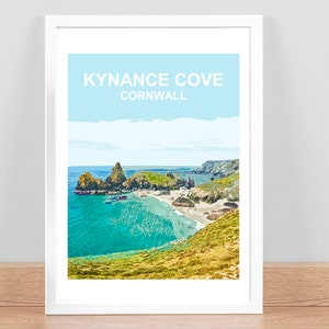 Impresión de Kynance Cove, Cornwall, póster de viaje, imagen, decoración de pared. Enmarcada y lista para colgar. Regalo de cumpleaños, boda y aniversario de Cornualles. Kernow