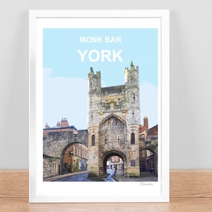 Monk Bar York, Yorkshire art print, Travel Poster, Picture, Wall art decor. Hand Signed. Birthday Wedding Anniversary gift. Framed