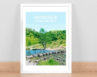 Dovedale Peak District art print | travel Poster | Picture | Wall decor. Location poster. Hand signed. Stepping Stones. Walking gift