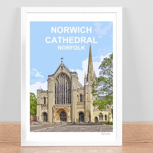 Norwich Cathedral Norfolk print, Travel Poster, Picture, Home Art Wall decor, Landscape. Birthday wedding anniversary gift. Hand signed.