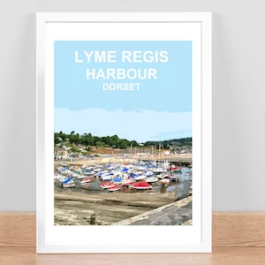 Lyme Regis Dorset art print, Travel Poster, Picture, Wall art decor. Hand signed, framed Birthday Wedding Anniversary gift. Charmouth
