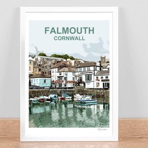 Falmouth Cornwall Print, Travel Poster, Picture, Wall art decor.  Cornish birthday wedding anniversary gift Hand Signed, framed Kernow